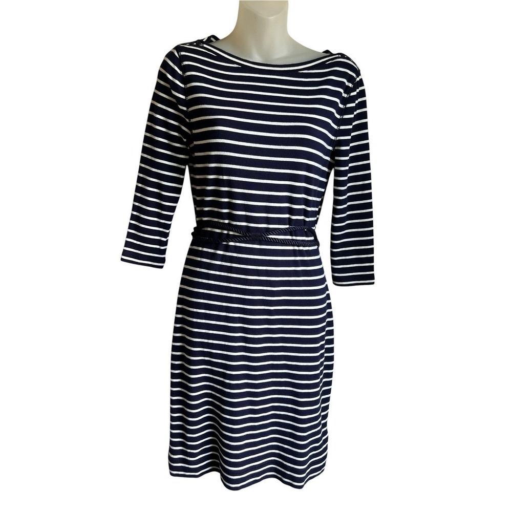 Lauren Ralph Lauren Dress Women‎ S Navy Stripe Belted Nautical Coastal Nantucket